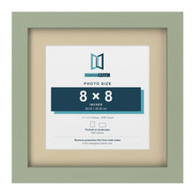 Green 11 x 11 inch picture frame with an ivory mount for an 8 x 8 inch photo
