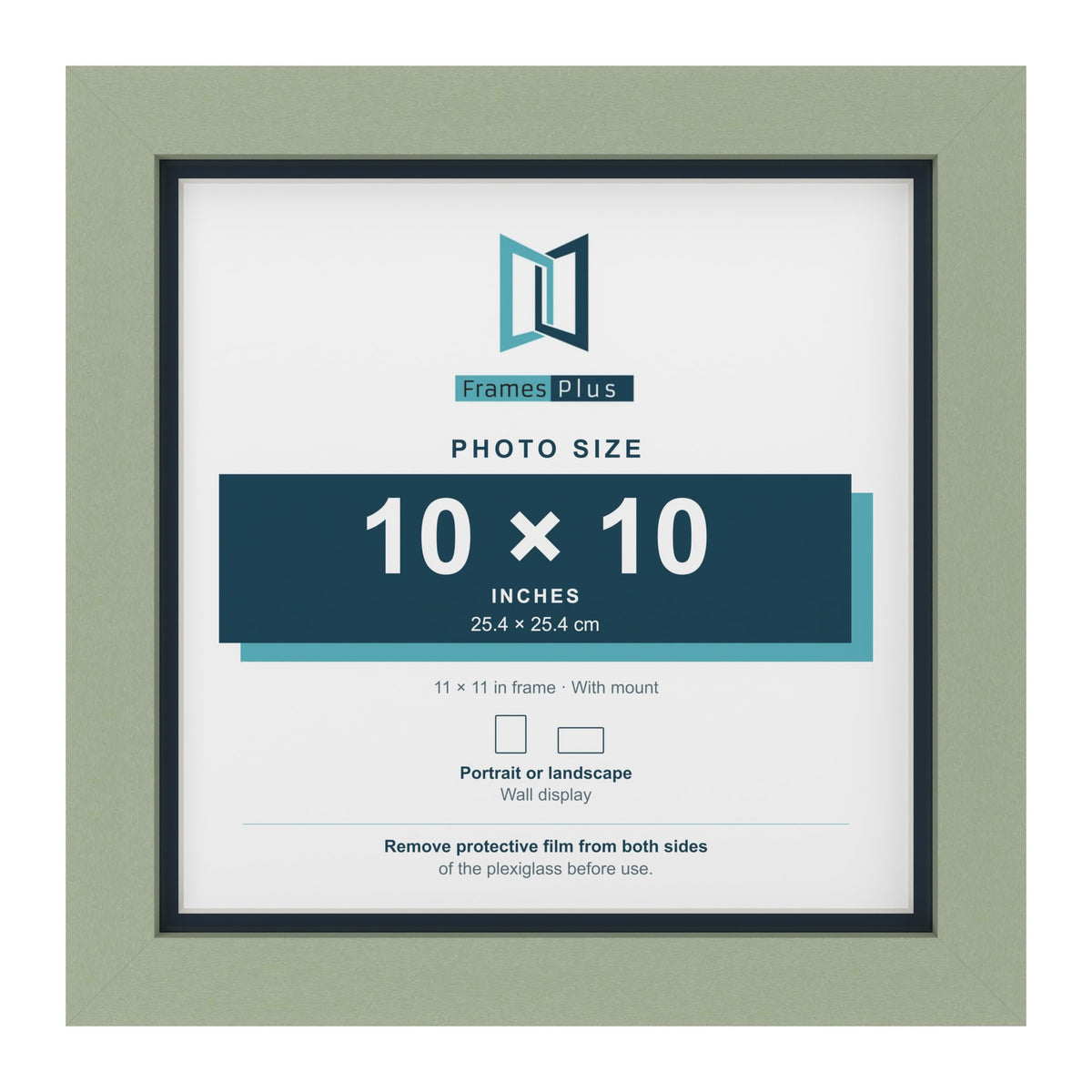 Green 11 x 11 inch picture frame with a Pacific Blue mount for a 10 x 10 inch photo
