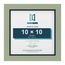 Green 11 x 11 inch picture frame with a Pacific Blue mount for a 10 x 10 inch photo