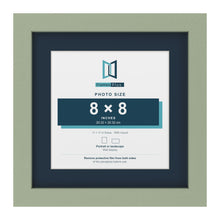 Green 11 x 11 inch picture frame with a Pacific Blue mount for an 8 x 8 inch photo