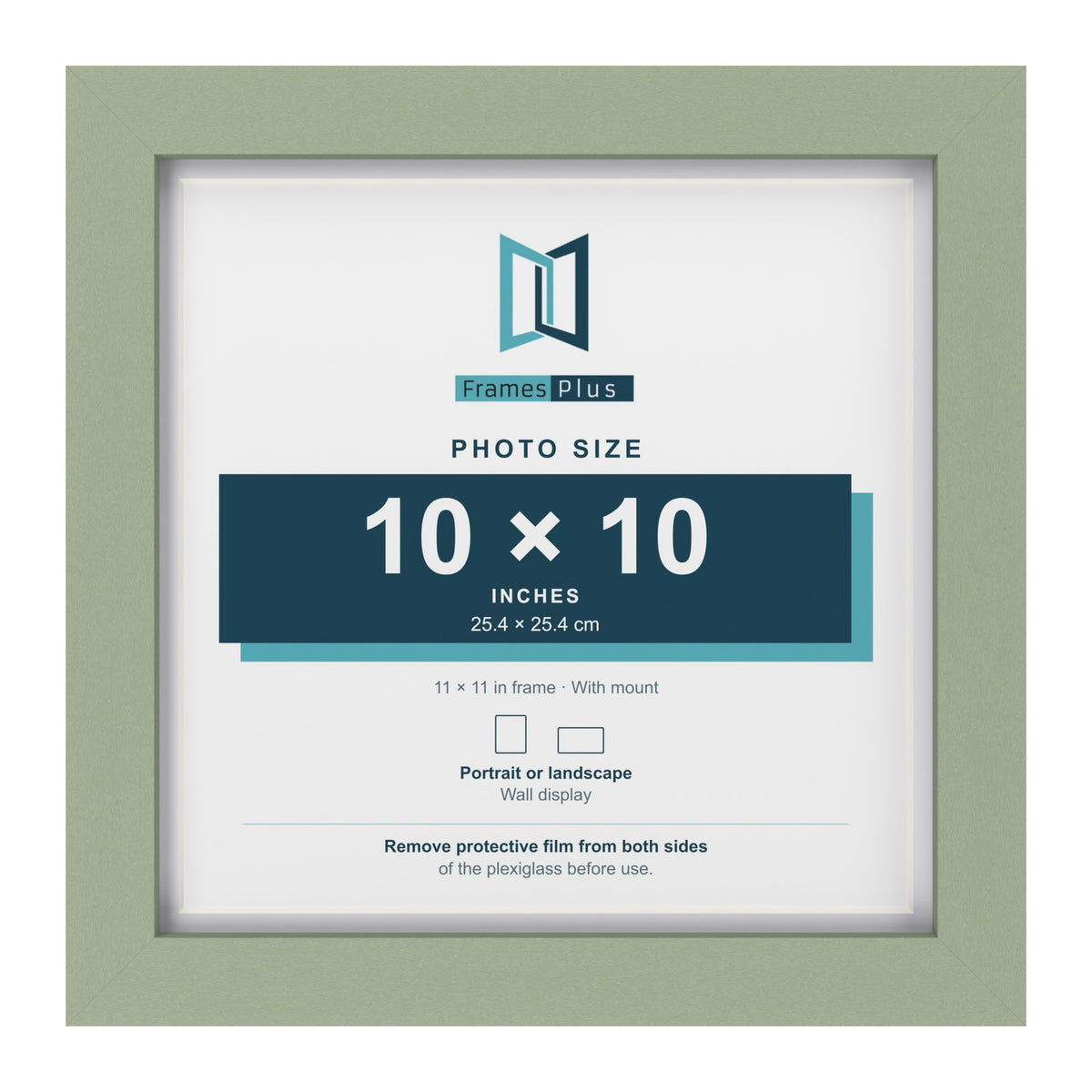 Green 11 x 11 inch picture frame with a white mount for a 10 x 10 inch photo