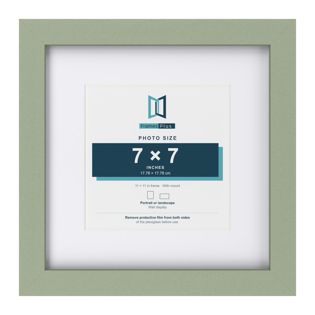 Green 11 x 11 inch picture frame with a white mount for a 7 x 7 inch photo