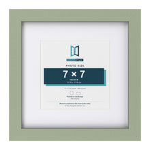 Green 11 x 11 inch picture frame with a white mount for a 7 x 7 inch photo