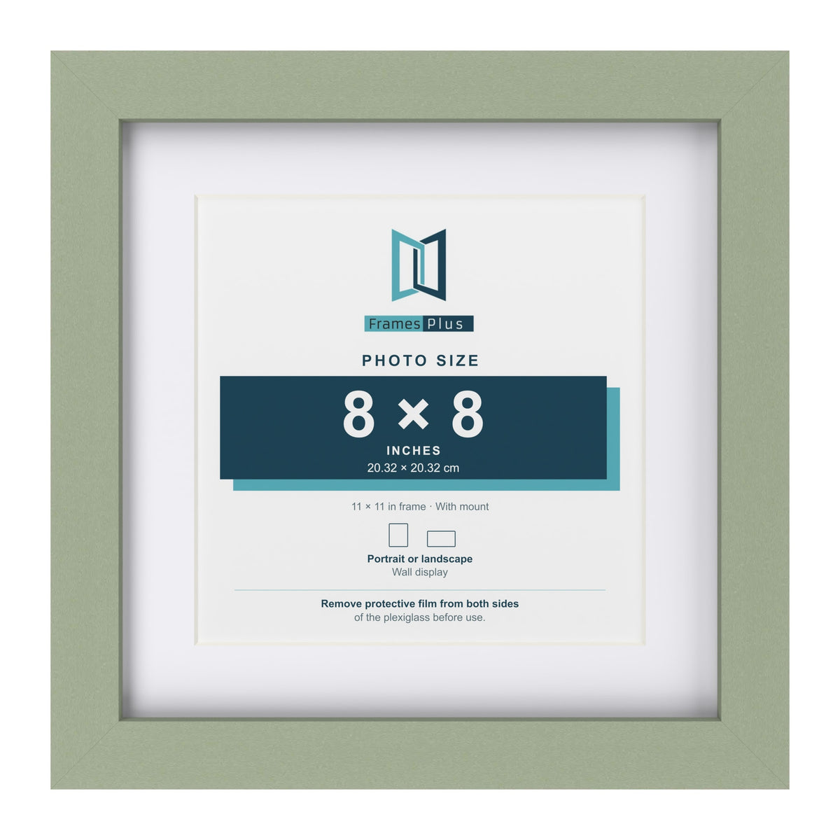 Green 11 x 11 inch picture frame with a white mount for a 8 x 8 inch photo