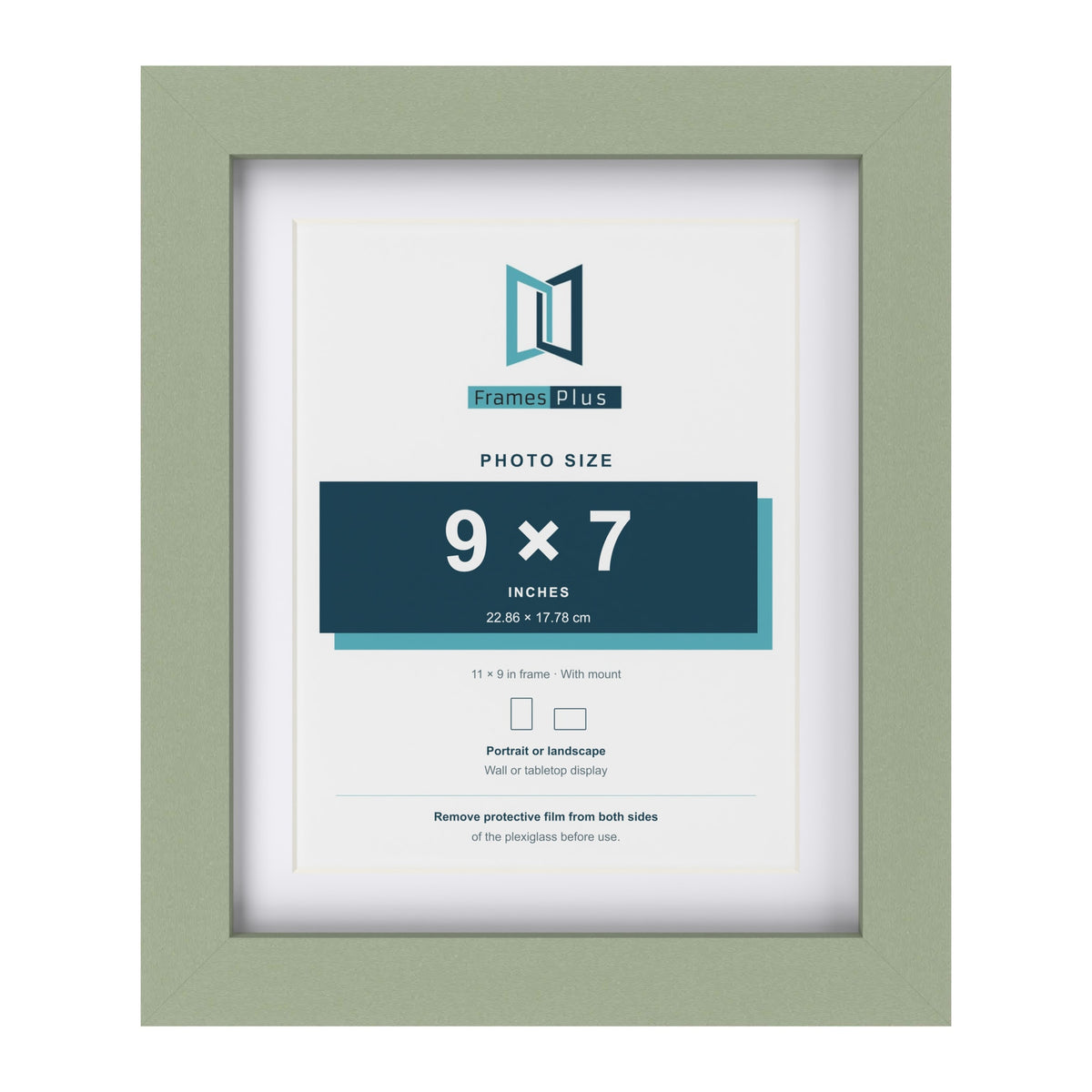 Green 11 x 9 inch picture frame with a white mount for a 9 x 7 inch photo