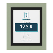 Green 12 x 10 inch picture frame with a black mount for a 10 x 8 inch photo