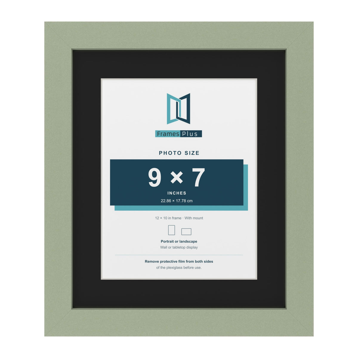 Green 12 x 10 inch picture frame with a black mount for a 9 x 7 inch photo