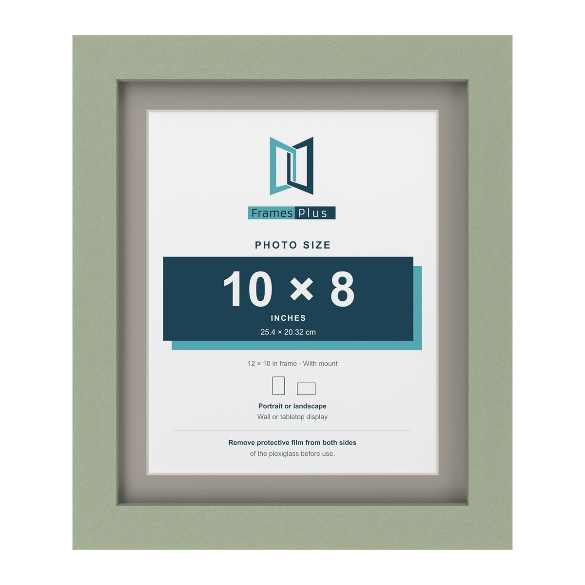 Green 12 x 10 inch picture frame with a Dawn Grey mount for a 10 x 8 inch photo