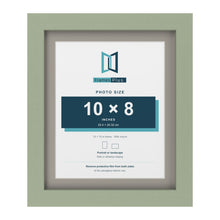 Green 12 x 10 inch picture frame with a Dawn Grey mount for a 10 x 8 inch photo