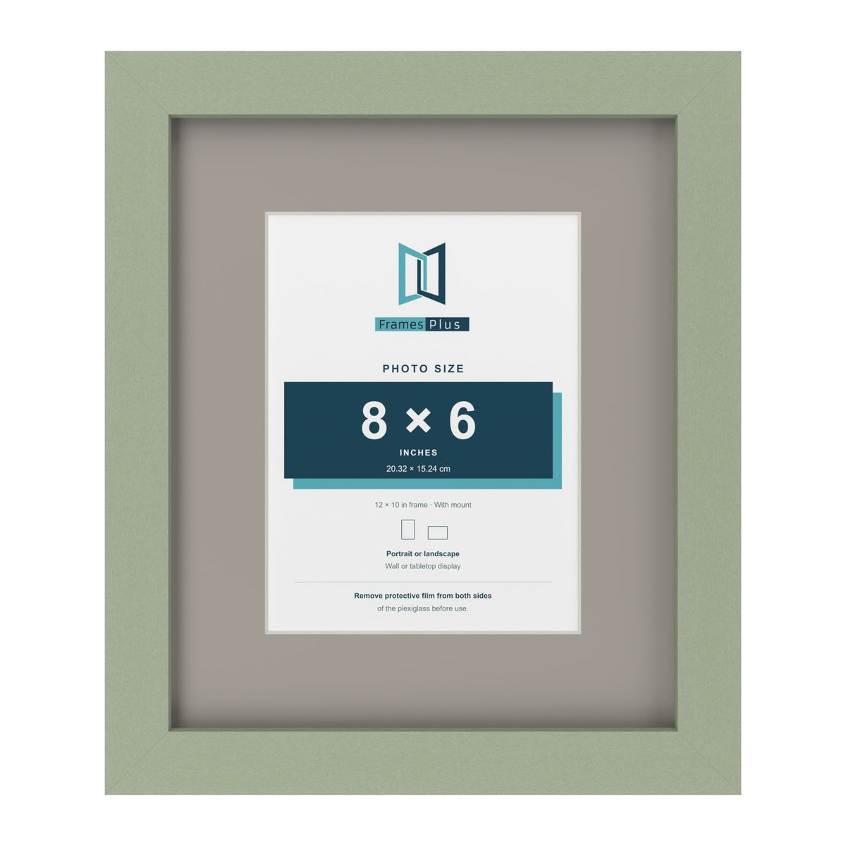 Green 12 x 10 inch picture frame with a Dawn Grey mount for an 8 x 6 inch photo