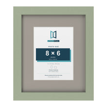 Green 12 x 10 inch picture frame with a Dawn Grey mount for an 8 x 6 inch photo