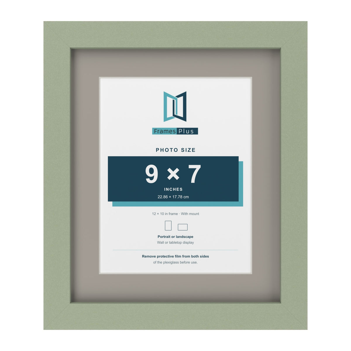 Green 12 x 10 inch picture frame with a Dawn Grey mount for a 9 x 7 inch photo