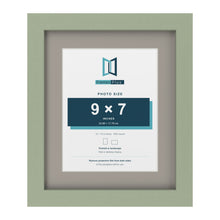 Green 12 x 10 inch picture frame with a Dawn Grey mount for a 9 x 7 inch photo