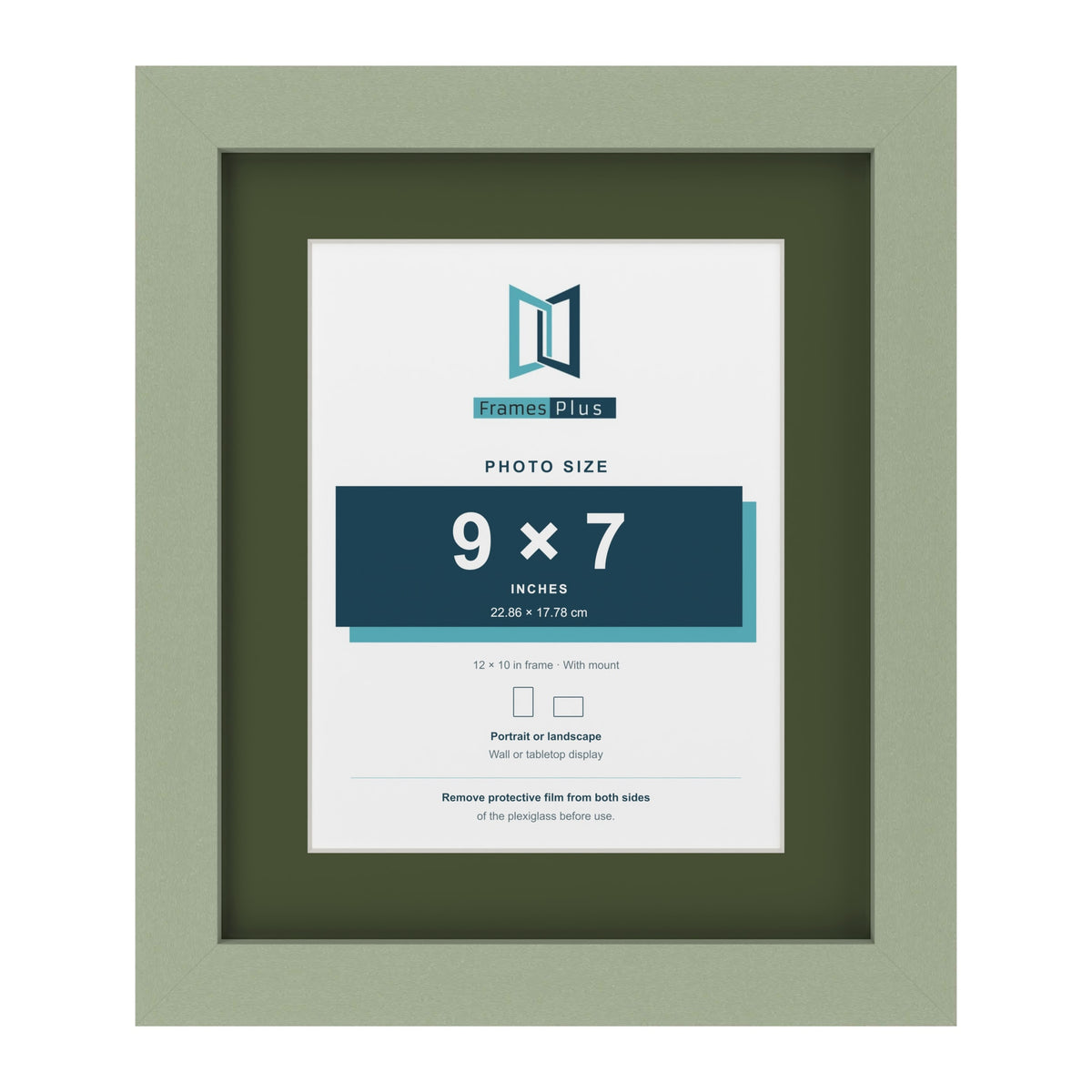 Green 12 x 10 inch picture frame with a green mount for a 9 x 7 inch photo
