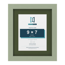 Green 12 x 10 inch picture frame with a green mount for a 9 x 7 inch photo