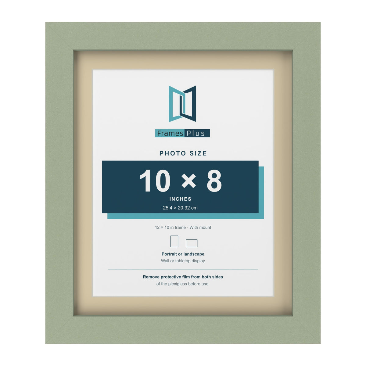 Green 12 x 10 inch picture frame with an ivory mount for a 10 x 8 inch photo