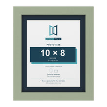 Green 12 x 10 inch picture frame with a Pacific Blue mount for a 10 x 8 inch photo