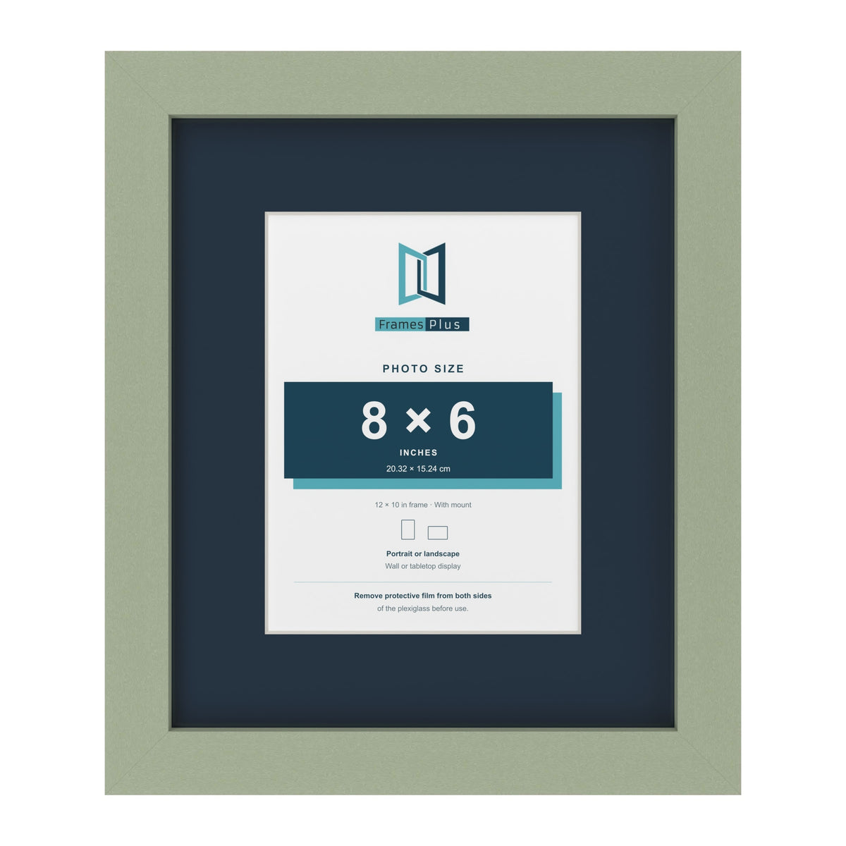 Green 12 x 10 inch picture frame with a Pacific Blue mount for an 8 x 6 inch photo