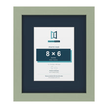 Green 12 x 10 inch picture frame with a Pacific Blue mount for an 8 x 6 inch photo