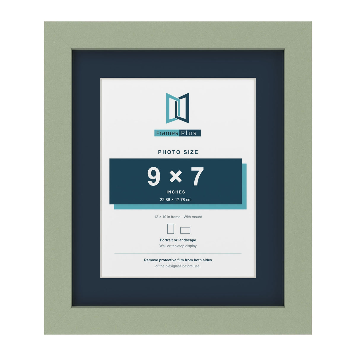 Green 12 x 10 inch picture frame with a Pacific Blue mount for a 9 x 7 inch photo