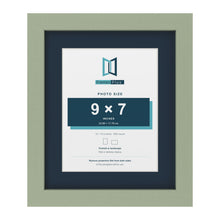 Green 12 x 10 inch picture frame with a Pacific Blue mount for a 9 x 7 inch photo