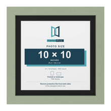 Green 12 x 12 inch picture frame with a black mount for a 10 x 10 inch photo