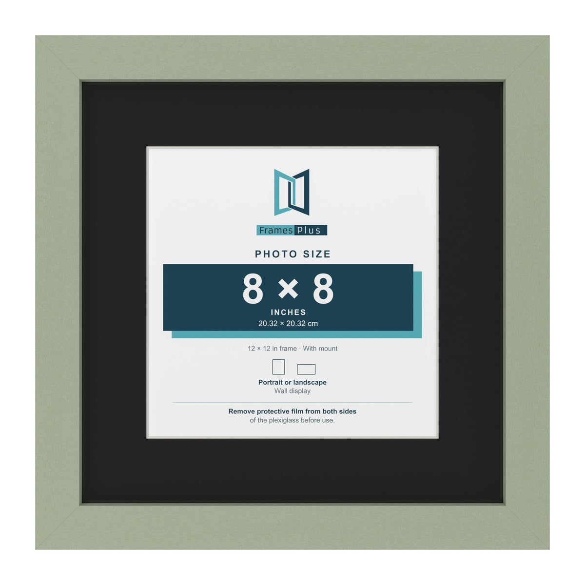 Green 12 x 12 inch picture frame with a black mount for an 8 x 8 inch photo