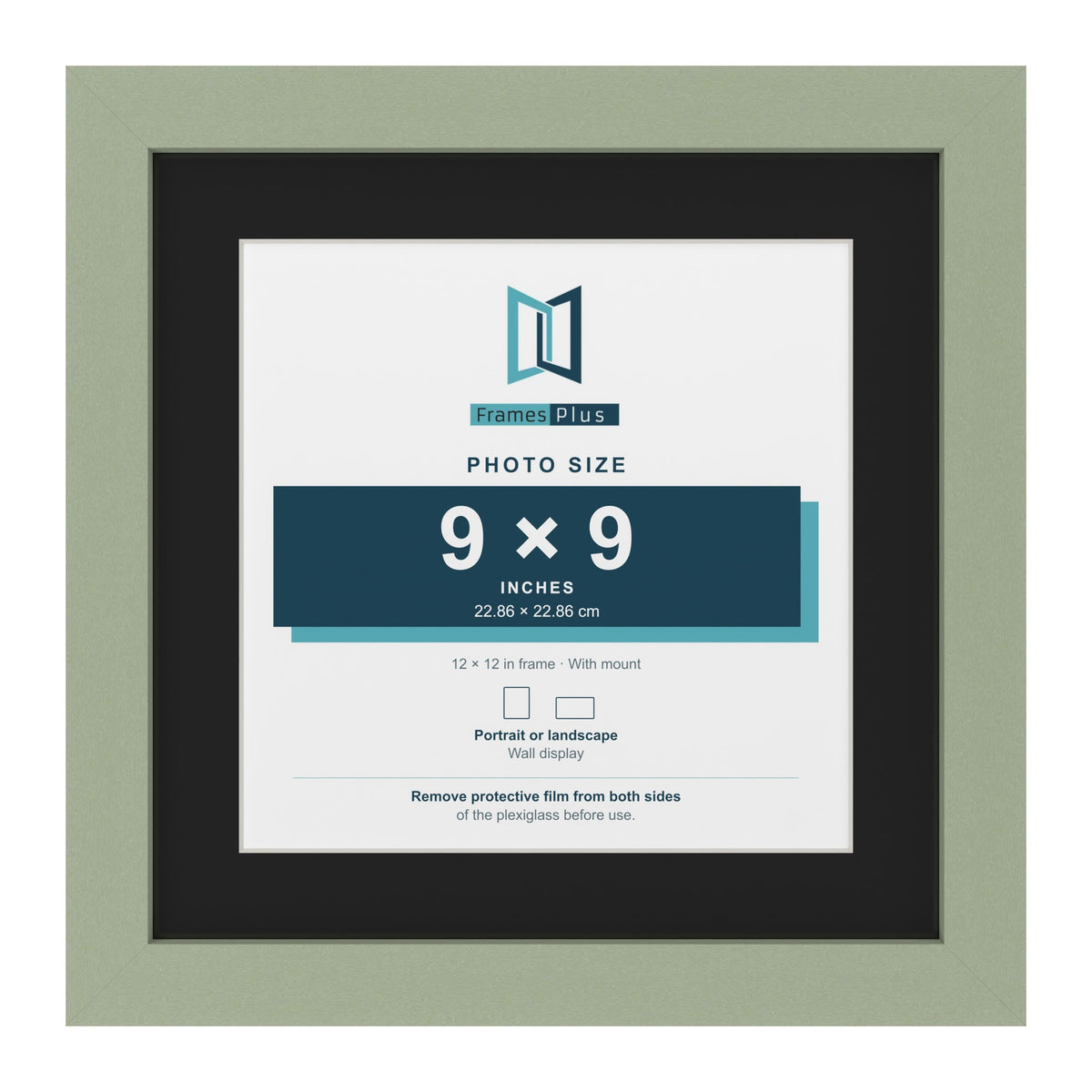 Green 12 x 12 inch picture frame with a black mount for a 9 x 9 inch photo