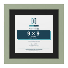 Green 12 x 12 inch picture frame with a black mount for a 9 x 9 inch photo