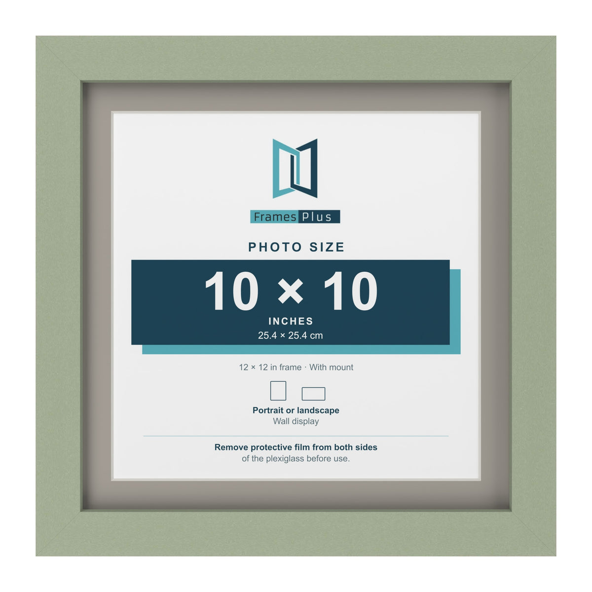 Green 12 x 12 inch picture frame with a Dawn Grey mount for a 10 x 10 inch photo