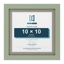 Green 12 x 12 inch picture frame with a Dawn Grey mount for a 10 x 10 inch photo