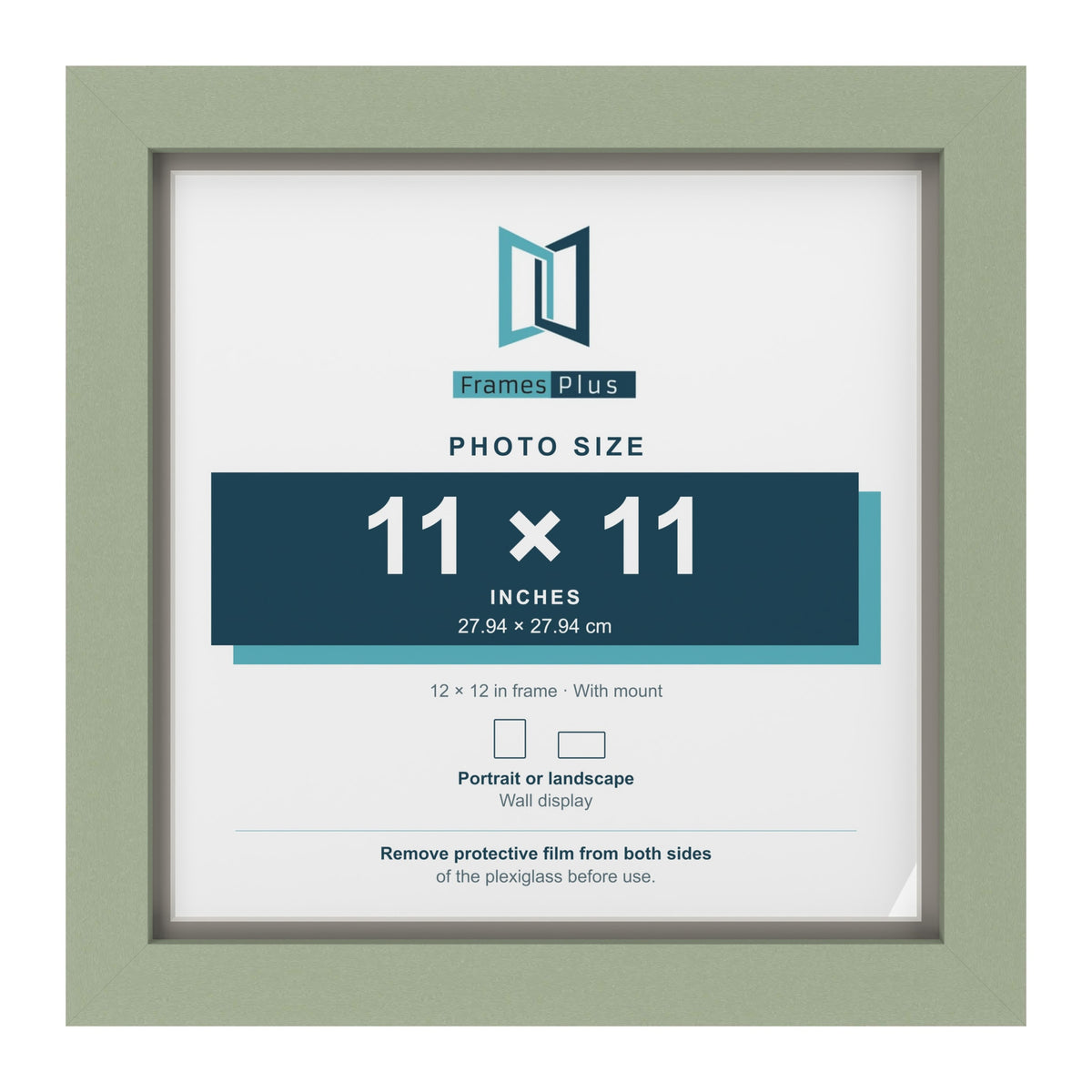 Green 12 x 12 inch picture frame with a Dawn Grey mount for an 11 x 11 inch photo