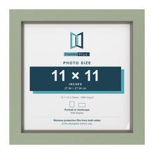 Green 12 x 12 inch picture frame with a Dawn Grey mount for an 11 x 11 inch photo