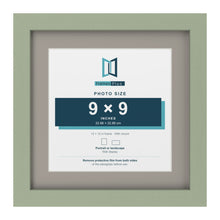 Green 12 x 12 inch picture frame with a Dawn Grey mount for a 9 x 9 inch photo