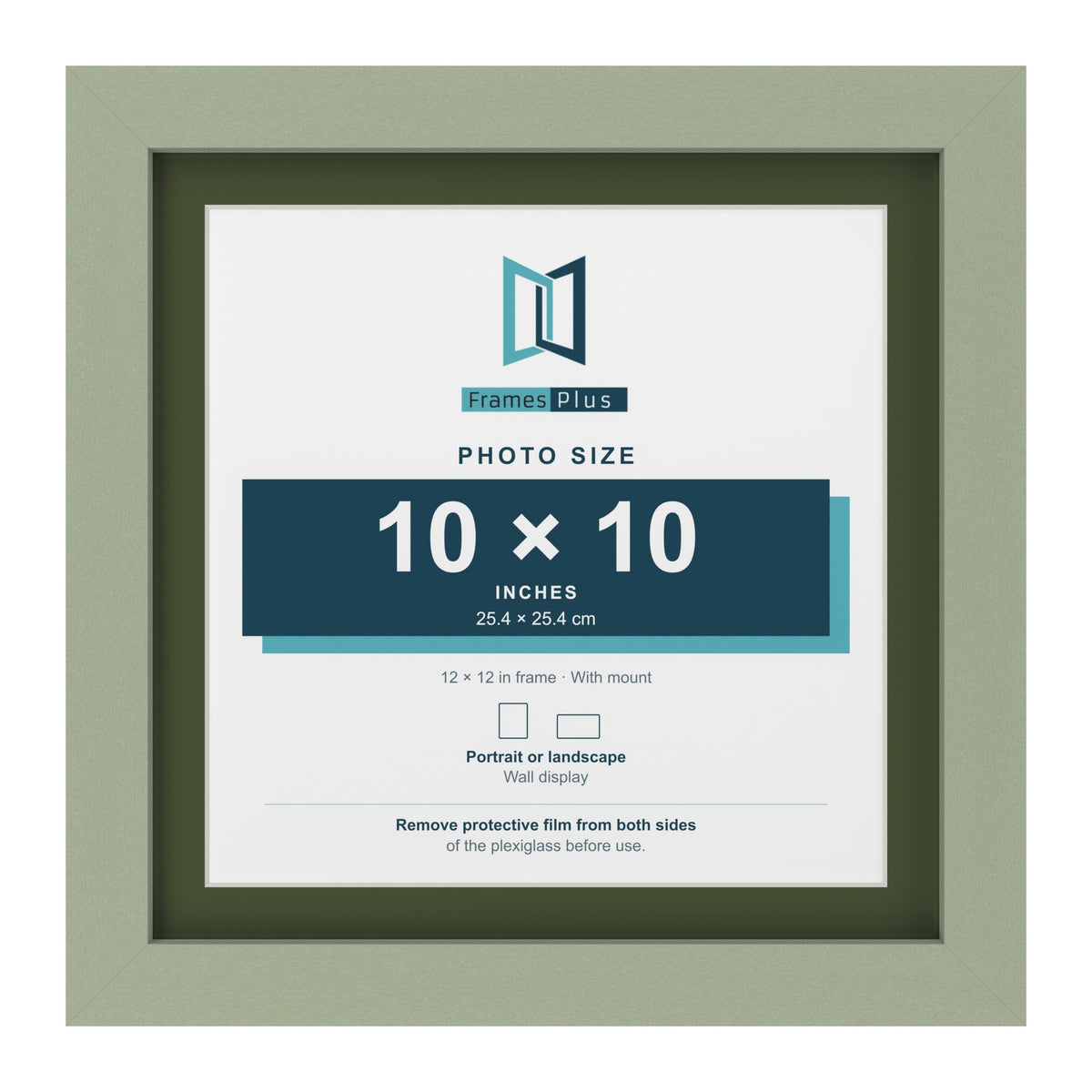 Green 12 x 12 inch picture frame with a green mount for a 10 x 10 inch photo