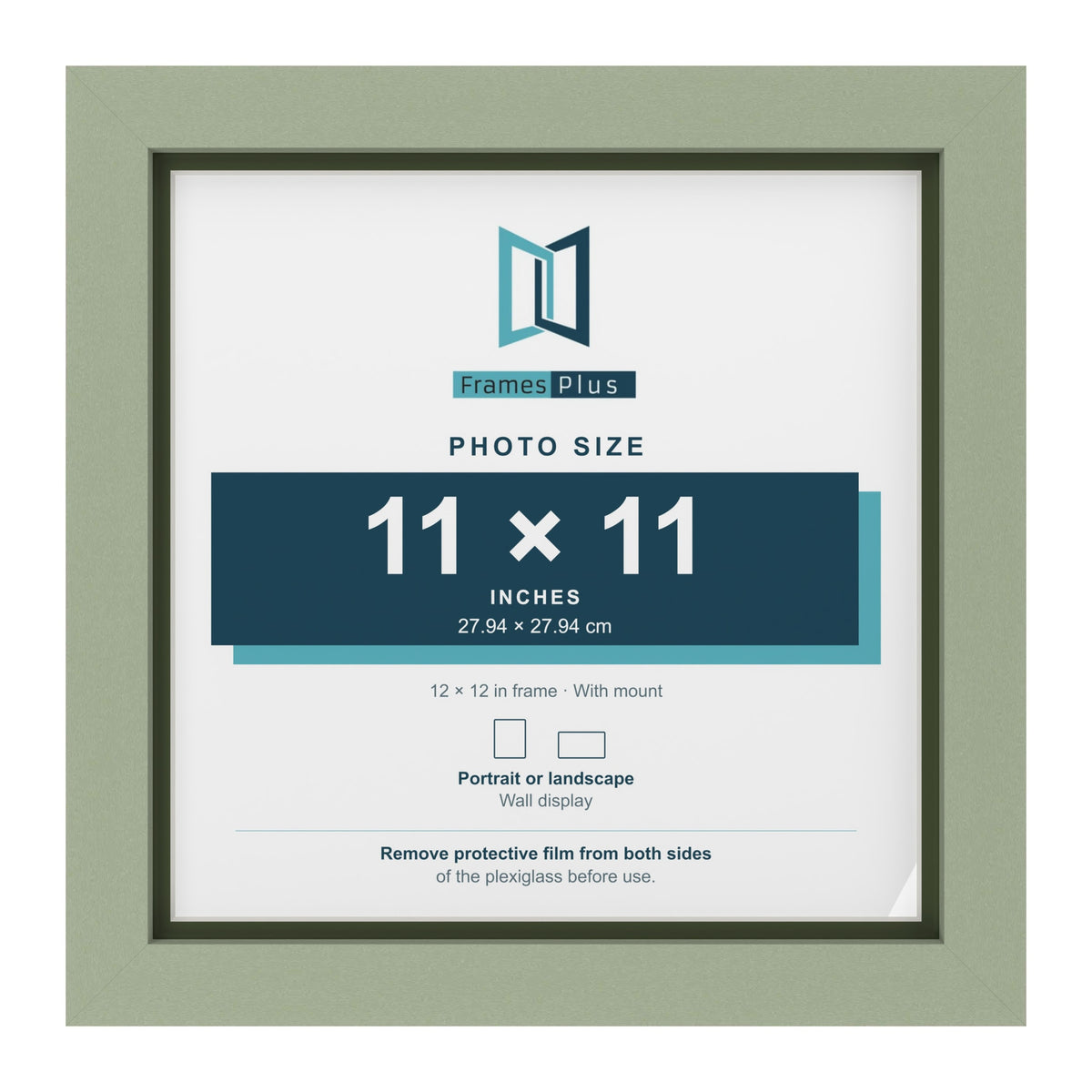 Green 12 x 12 inch picture frame with a green mount for an 11 x 11 inch photo