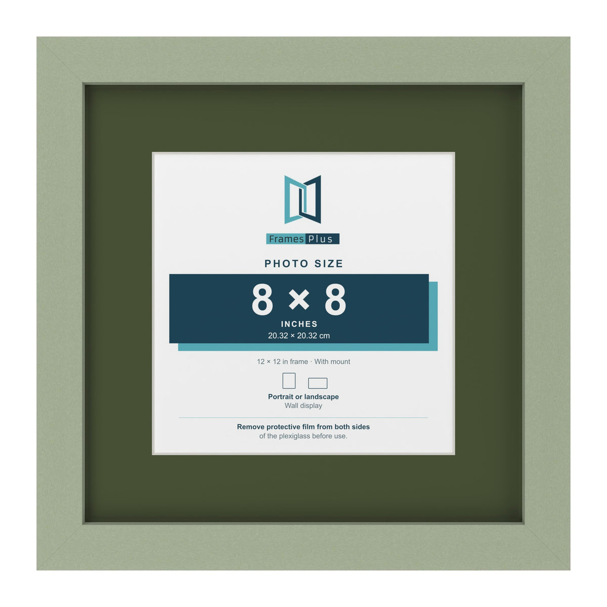 Green 12 x 12 inch picture frame with a green mount for an 8 x 8 inch photo