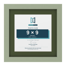 Green 12 x 12 inch picture frame with a green mount for a 9 x 9 inch photo