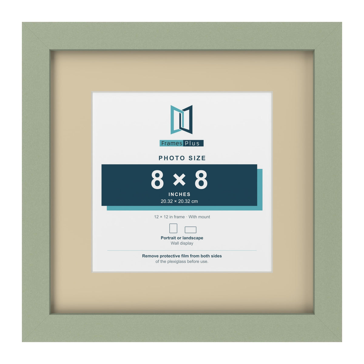 Green 12 x 12 inch picture frame with an ivory mount for an 8 x 8 inch photo