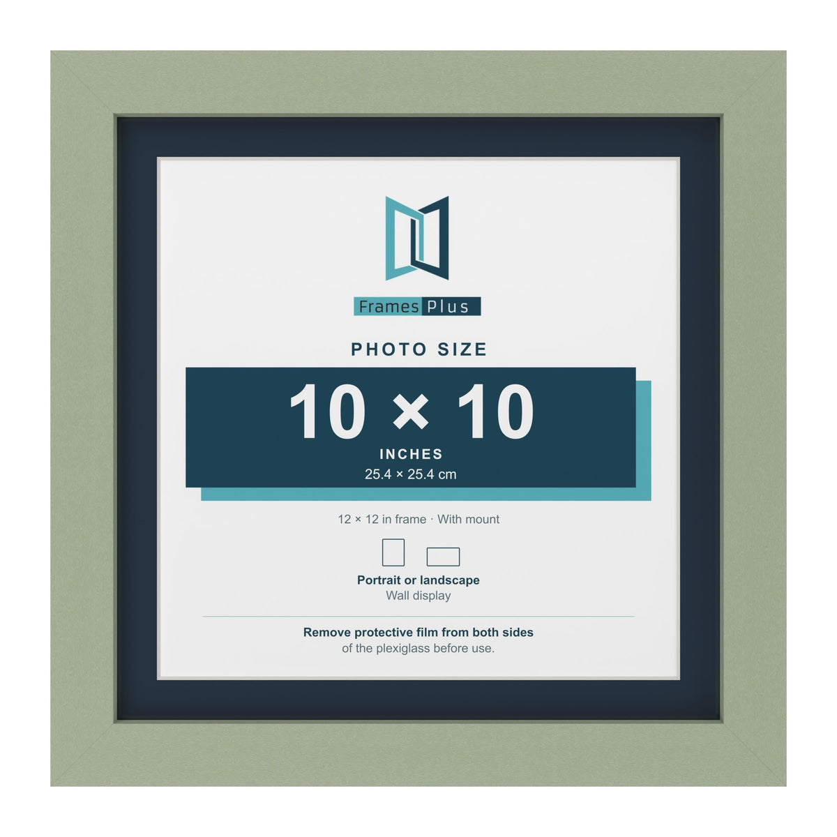 Green 12 x 12 inch picture frame with a Pacific Blue mount for a 10 x 10 inch photo