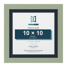 Green 12 x 12 inch picture frame with a Pacific Blue mount for a 10 x 10 inch photo