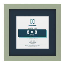 Green 12 x 12 inch picture frame with a Pacific Blue mount for an 8 x 8 inch photo