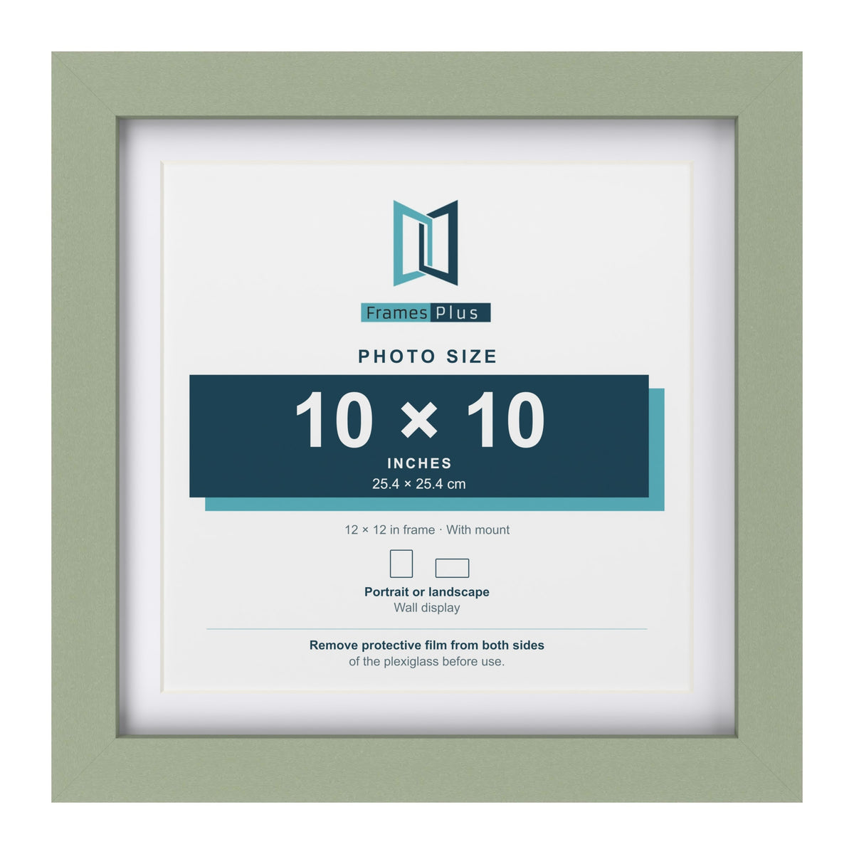 Green 12 x 12 inch picture frame with a white mount for a 10 x 10 inch photo