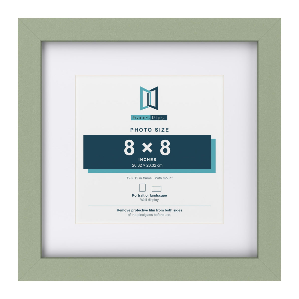 Green 12 x 12 inch picture frame with a white mount for a 8 x 8 inch photo