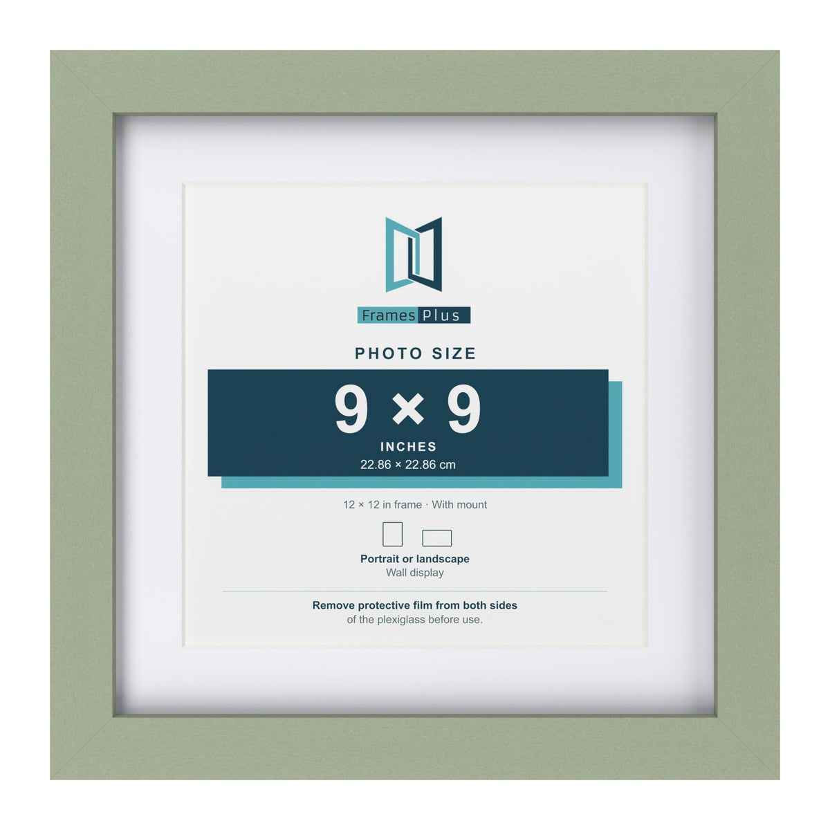 Green 12 x 12 inch picture frame with a white mount for a 9 x 9 inch photo