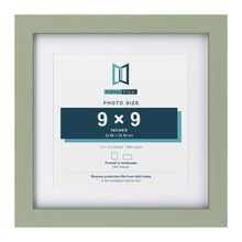 Green 12 x 12 inch picture frame with a white mount for a 9 x 9 inch photo