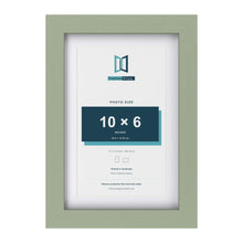 Green 12 x 8 inch picture frame with a white mount for a 10 x 6 inch photo