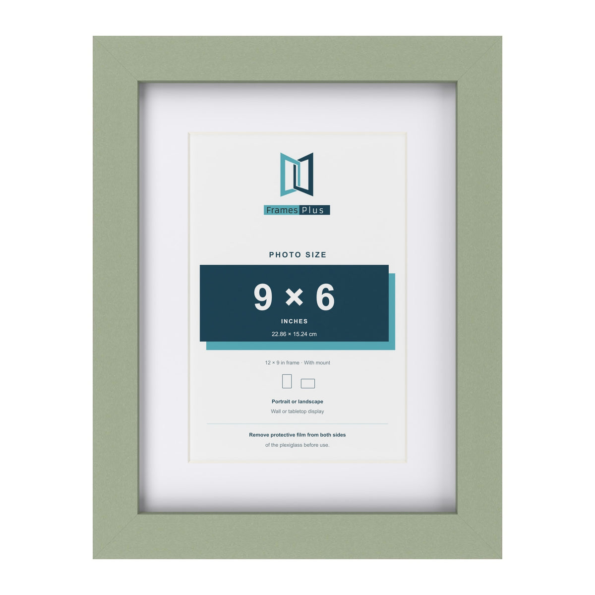 Green 12 x 9 inch picture frame with a white mount for a 9 x 6 inch photo