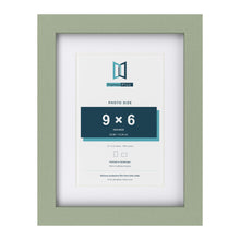 Green 12 x 9 inch picture frame with a white mount for a 9 x 6 inch photo