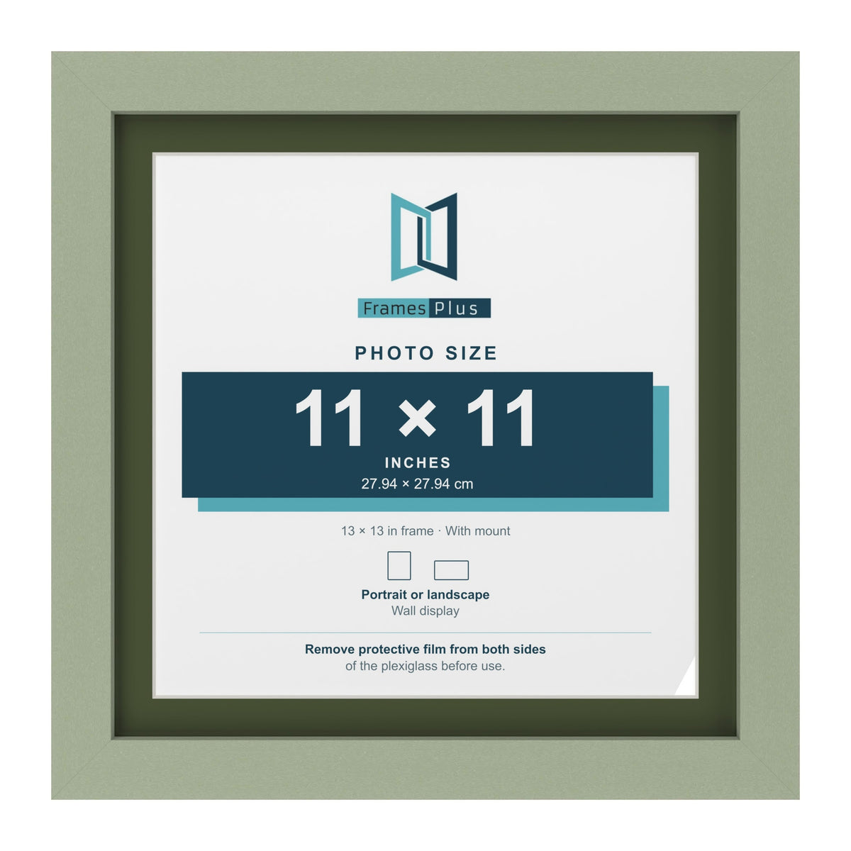Green 13 x 13 inch picture frame with a green mount for an 11 x 11 inch photo